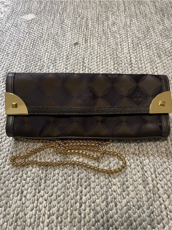 MCM Handbags - MCM Brown Logo Foldover Clutch/Wallet on Chian with Gold Hardware